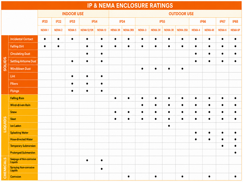 IP Rating và NEMA Rating – Mối tương quan giữa hai tiêu chuẩn bảo vệ tủ điện
